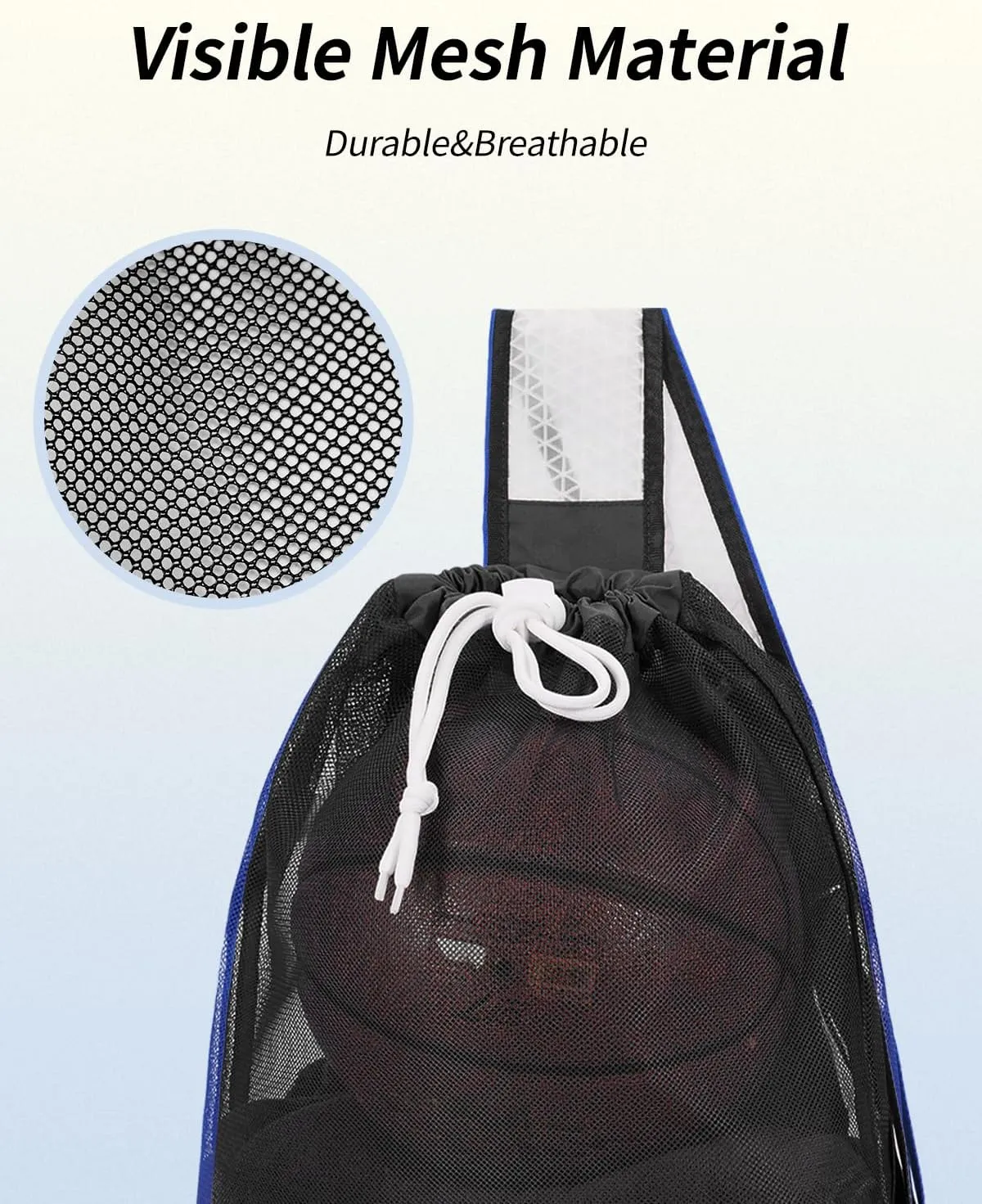 WANDF Swim Bag Foldable Mesh Drawstring Bag with Quick-dry Shoulder Strap Beach Backpack with Wet Pocket for Swimming, Gym, and Workout Gear (Black Patent Pending)