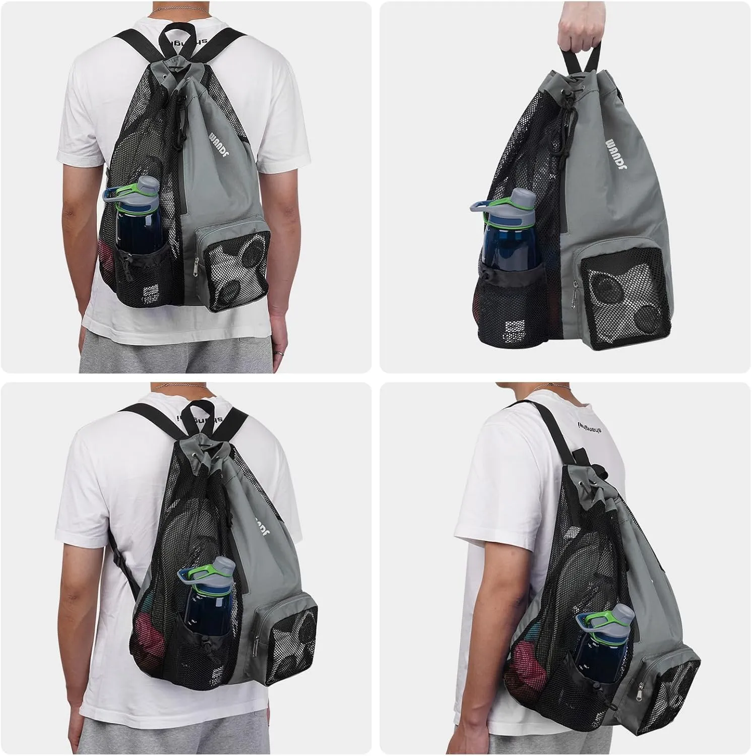 WANDF Swim Bag Mesh Drawstring Backpack with Wet Pocket for Swimming, Gym, and Workout Gear