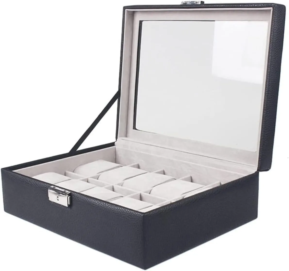 Watch Box Case Organizer Display Elegant Leather Storage 10 Grids Jewellery Holder