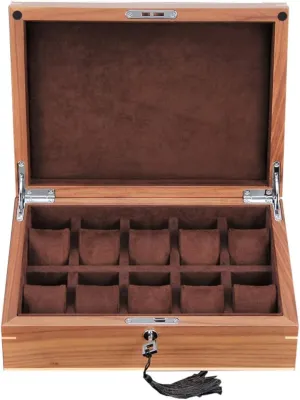 Watch Box for Mens Display Organizer Wood 10 Slots Storage Case Women Jewelry Bracelet with Lockable Metal Lock