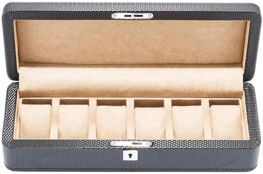 Watch Box - Leather Watch Box Six Grid Wooden Mechanical Watch Display Collection Storage Box with Lock Present Elegant