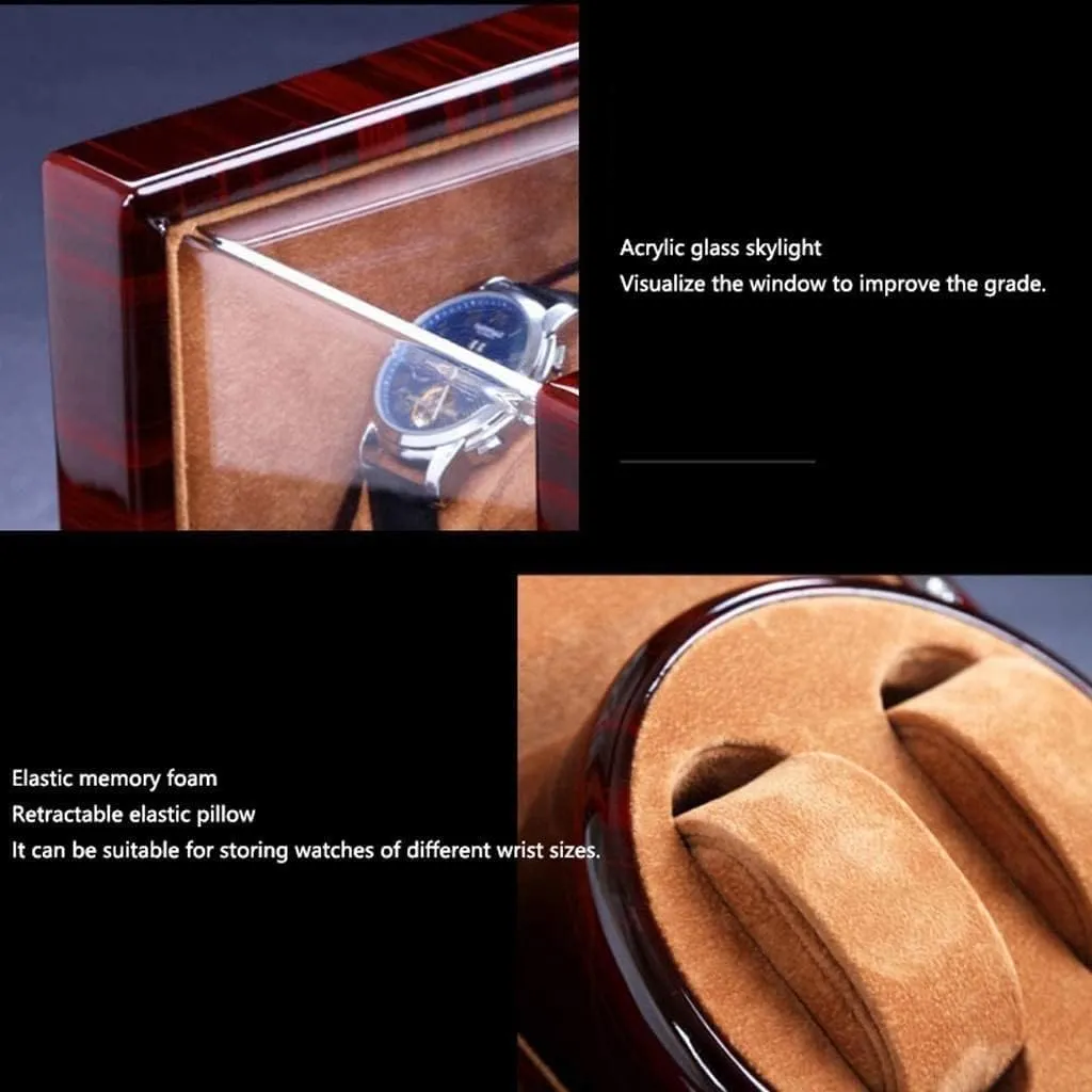 Watch Box Watch Case Automatic Watch Winder Display Box, 2 Automatic Rotation Leather Wood Watch Winder Storage Display Box Watch Organiser Men(A,Without light)