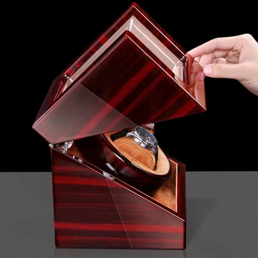 Watch Box Watch Case Automatic Watch Winder Display Box, 2 Automatic Rotation Leather Wood Watch Winder Storage Display Box Watch Organiser Men(A,Without light)