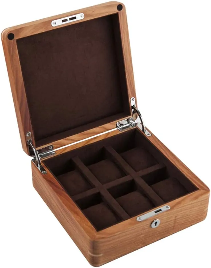 Watch Box Wood 6 Slots Watch Case Jewelry Display Storage Boxes with Brown Removal Storage Pillows for Men Women Birthday Valentine's Day Father's Day