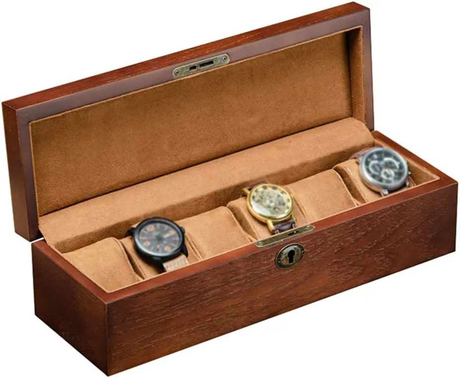 Watch Box Wooden for Men Women 6 Slots Jewelry Bracelet Display Storage Case Showcase Organiser with Soft Pillows and Lockable Metal Lock
