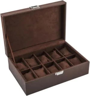 Watch Case 10 Grids Watch Box Leather Jewelry Display Box Removable Storage Metal Buckle Bracelet Collection Watch Box (Color : A)