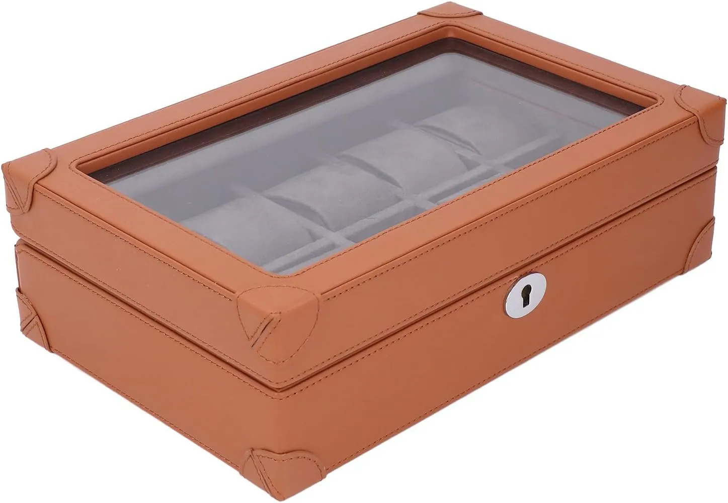 Watch Case, Watch Holder Organizer Convenient Viewing Window for Business Trip (Brown)