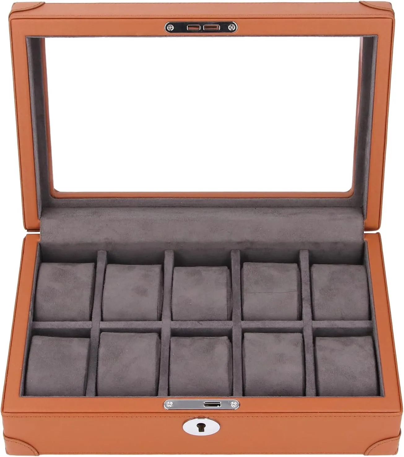 Watch Case, Watch Holder Organizer Convenient Viewing Window for Business Trip (Brown)