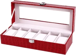 Watch Case Watch Roll Watch Storage Box Red Pattern PU Leather Watch Box Clear Top Metal Buckle Watches Storage Case Watch Box Watch Winder (Color : Red, Size : 30.3 * 11.5 * 8cm)