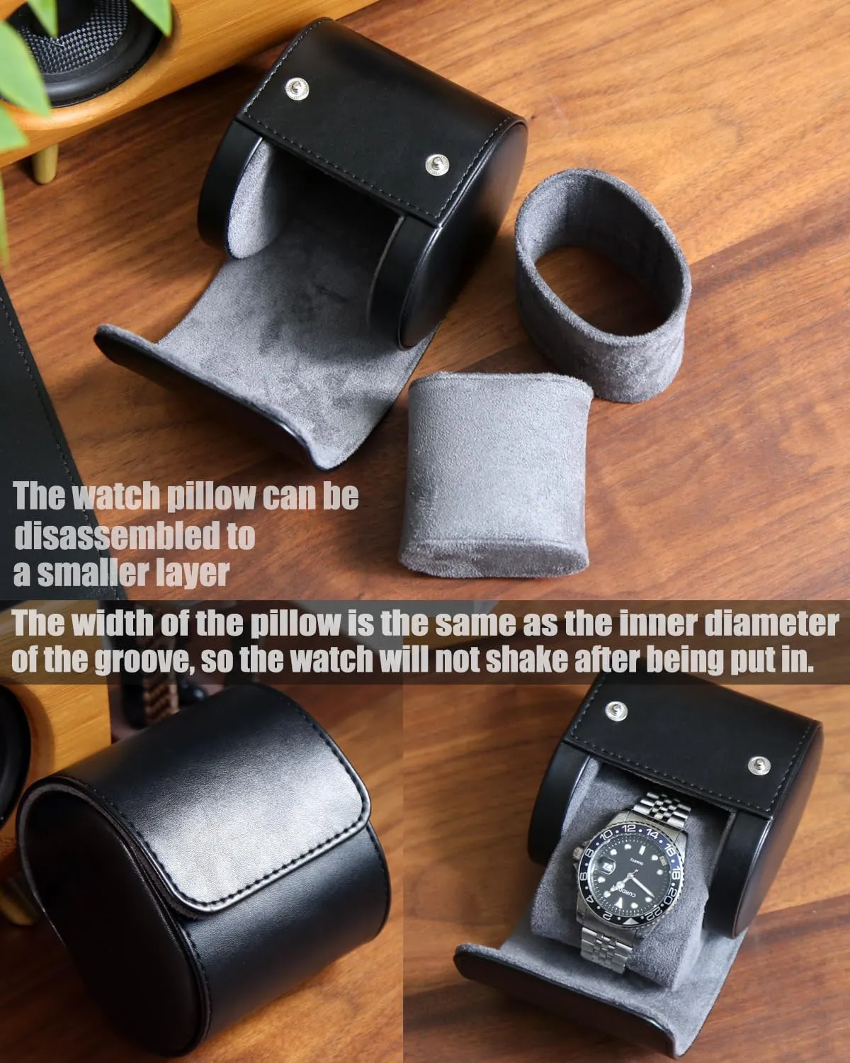Watch Roll Travel Case for Men and Women with Suede Lining Watch Display Box Single Watch Storage and Organizer (Black)