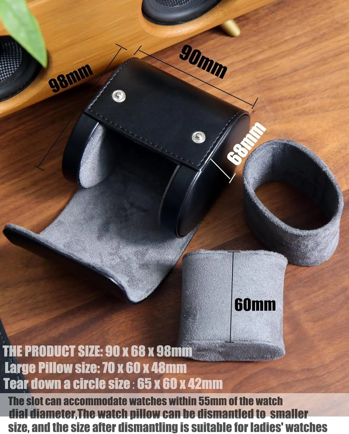 Watch Roll Travel Case for Men and Women with Suede Lining Watch Display Box Single Watch Storage and Organizer (Black)