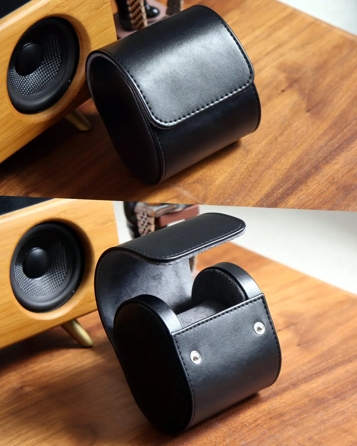 Watch Roll Travel Case for Men and Women with Suede Lining Watch Display Box Single Watch Storage and Organizer (Black)