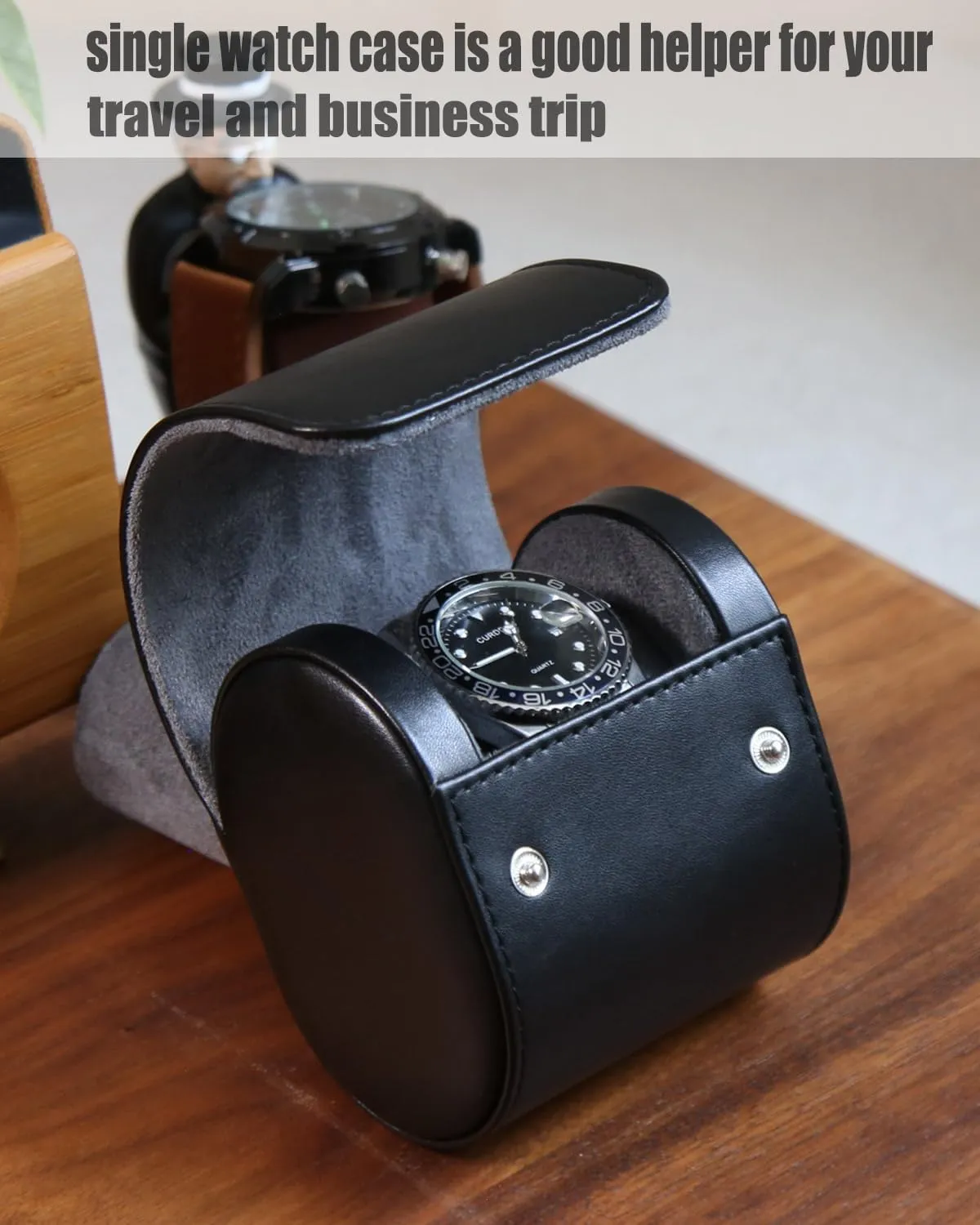 Watch Roll Travel Case for Men and Women with Suede Lining Watch Display Box Single Watch Storage and Organizer (Black)