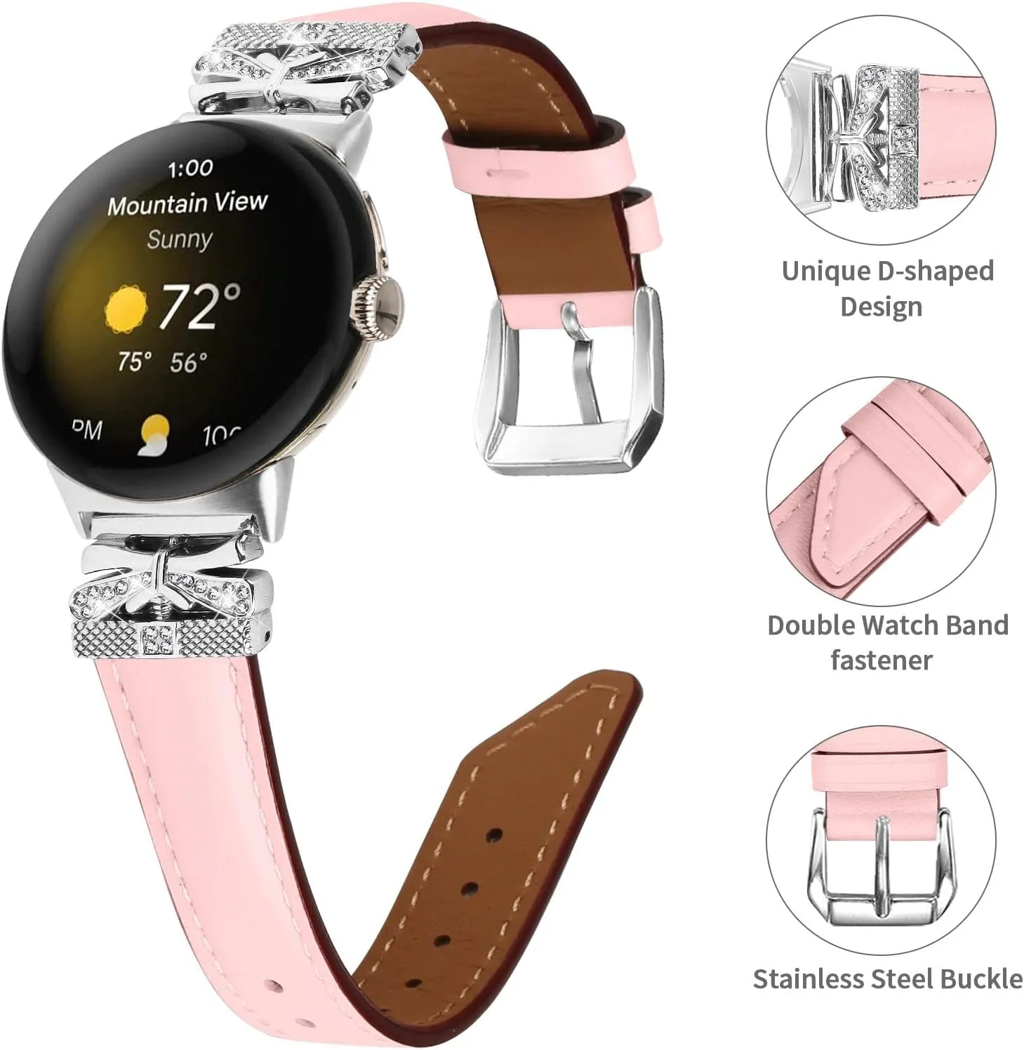 Watch Straps Compatible With Google Pixel,Adjustable Genuine Leather Wrist Strap with Metal Buckle for Google Pixel watch 2022 /Google Pixel 2 watch 2023