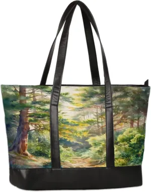 Watercolor Deep Forest Tree Laptop Tote Bag for Women Lightweight Work Purse with Multiple Compartments Fits 13-15.6 Inch Laptop Tablet Shoulder Bag for Office Travel Daily Use