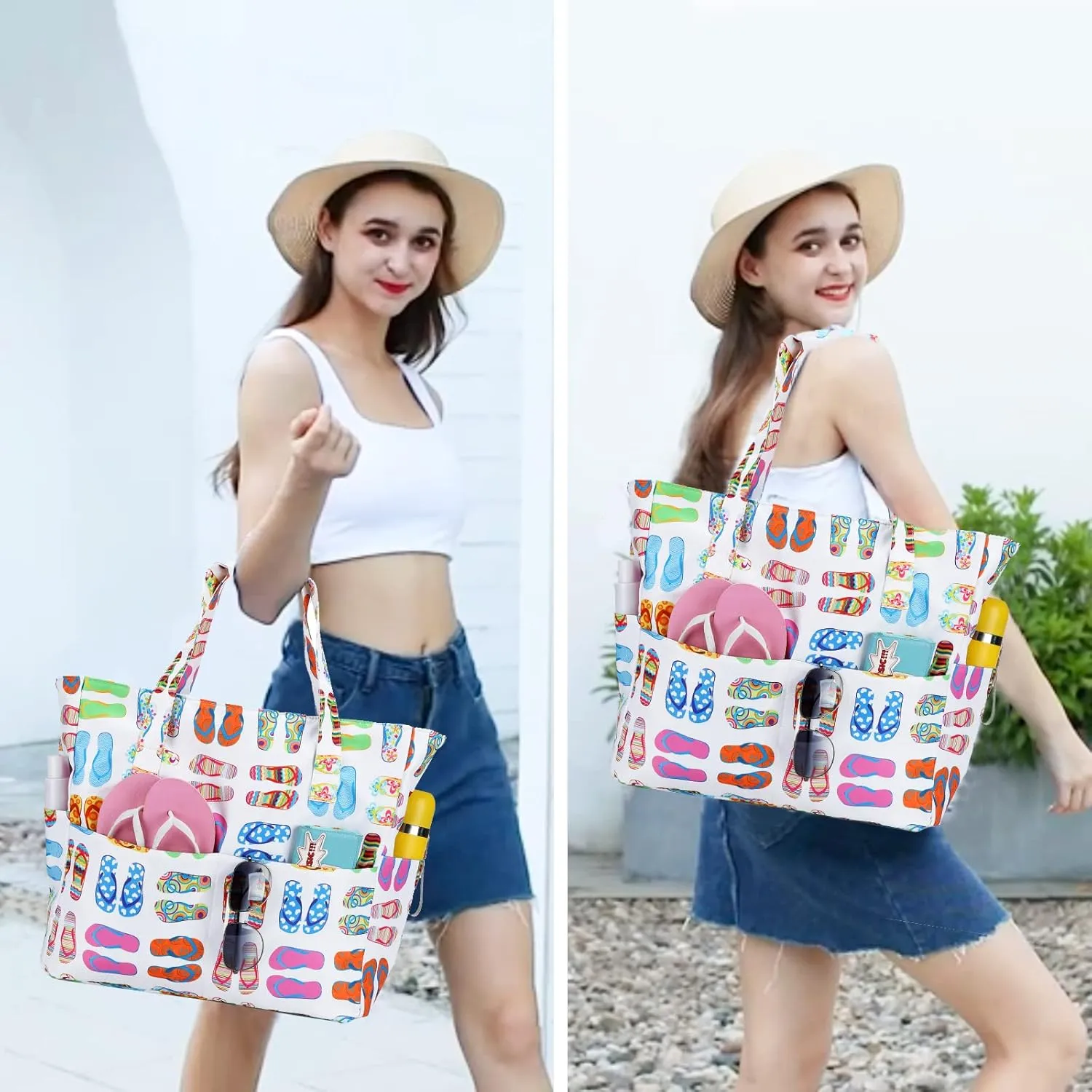 Waterproof Beach Tote Pool Bags for Women Ladies Extra Large Gym Tote Carry On Bag With Wet Compartment for Weekender Travel