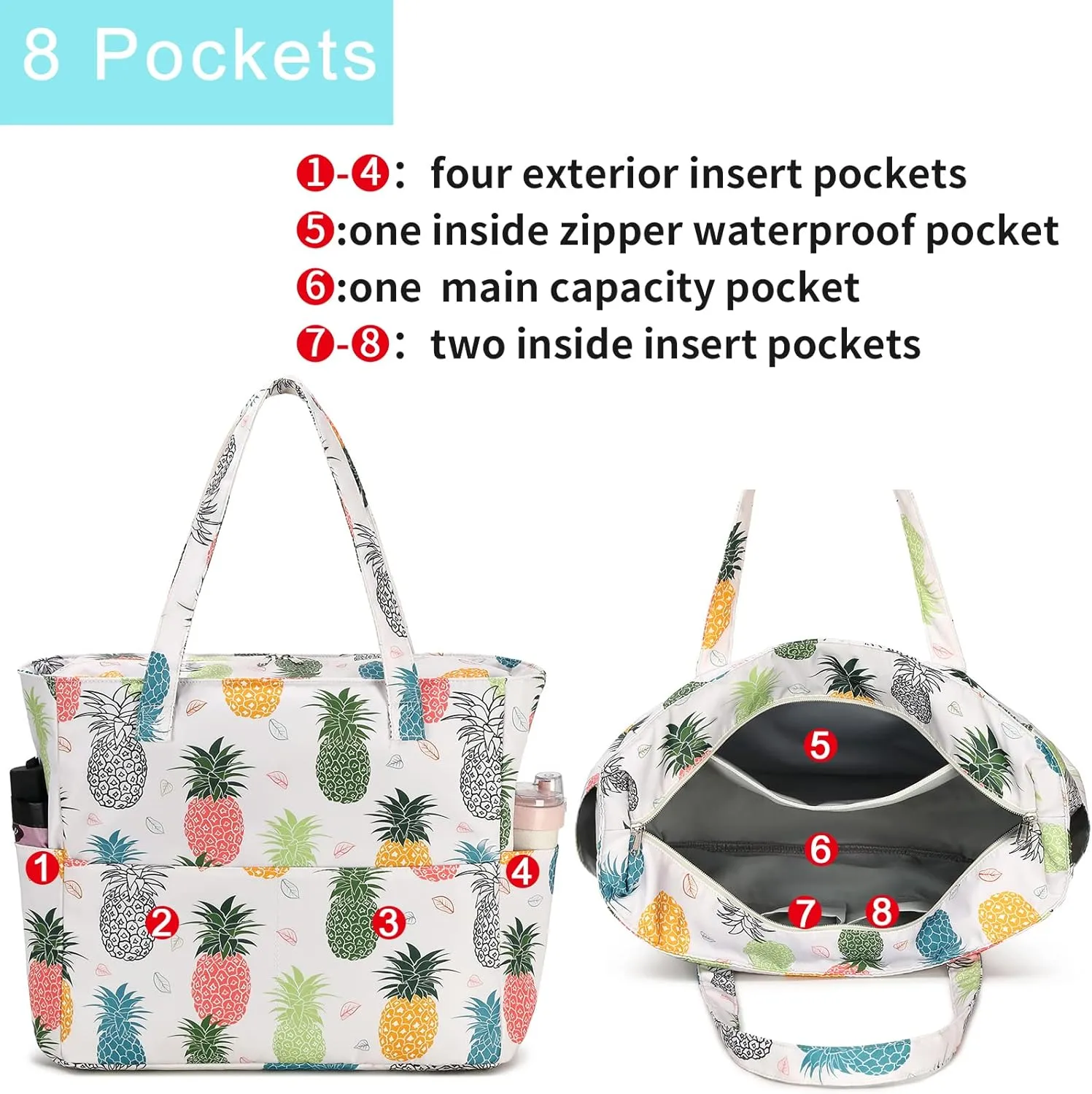 Waterproof Beach Tote Pool Bags for Women Ladies Extra Large Gym Tote Carry On Bag With Wet Compartment for Weekender Travel