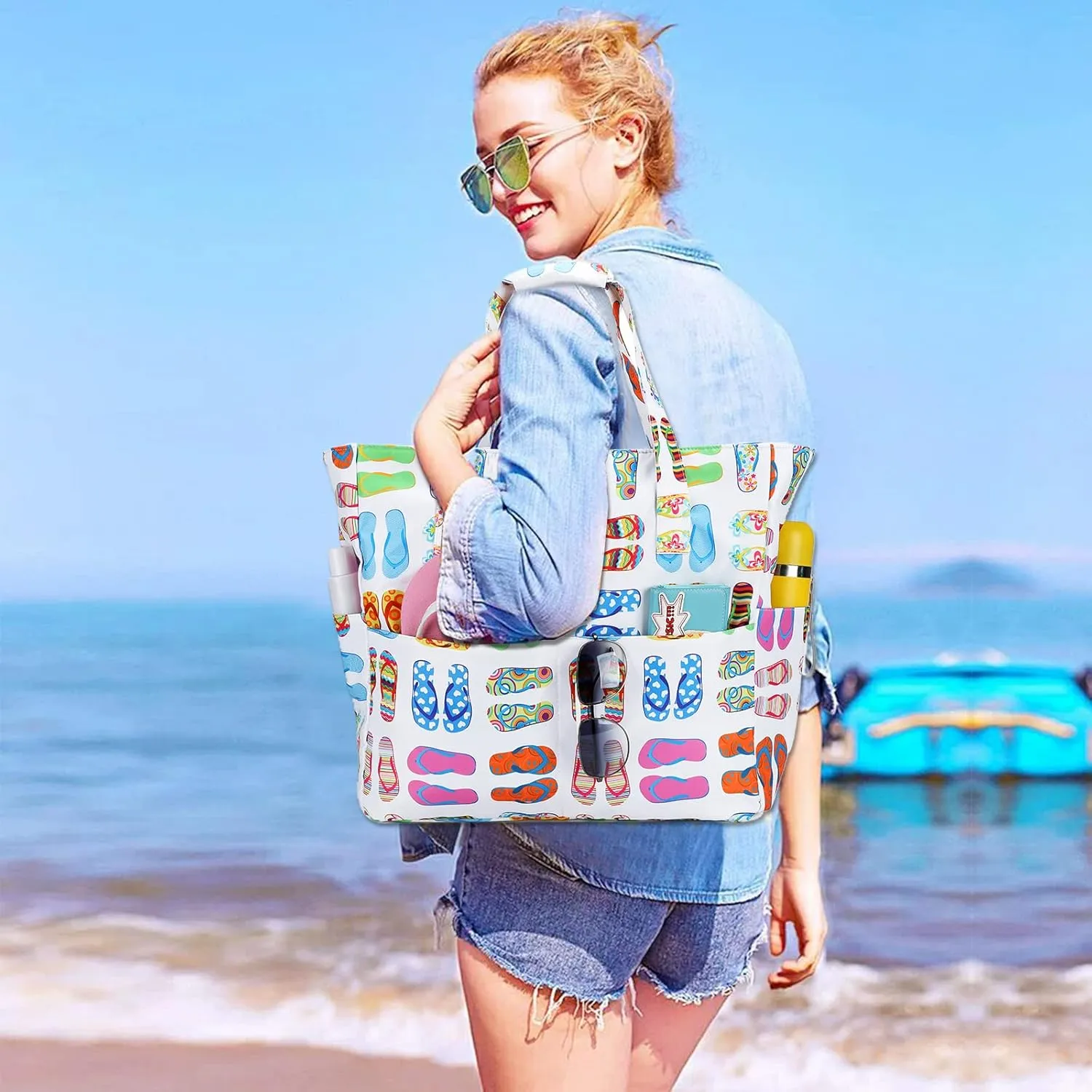 Waterproof Beach Tote Pool Bags for Women Ladies Extra Large Gym Tote Carry On Bag With Wet Compartment for Weekender Travel