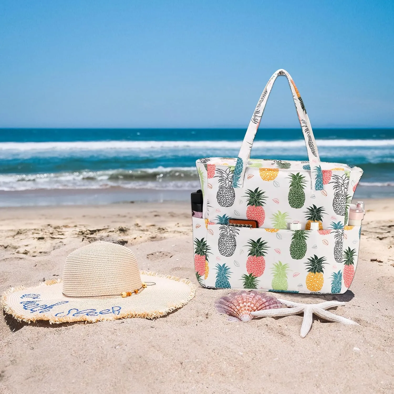 Waterproof Beach Tote Pool Bags for Women Ladies Extra Large Gym Tote Carry On Bag With Wet Compartment for Weekender Travel
