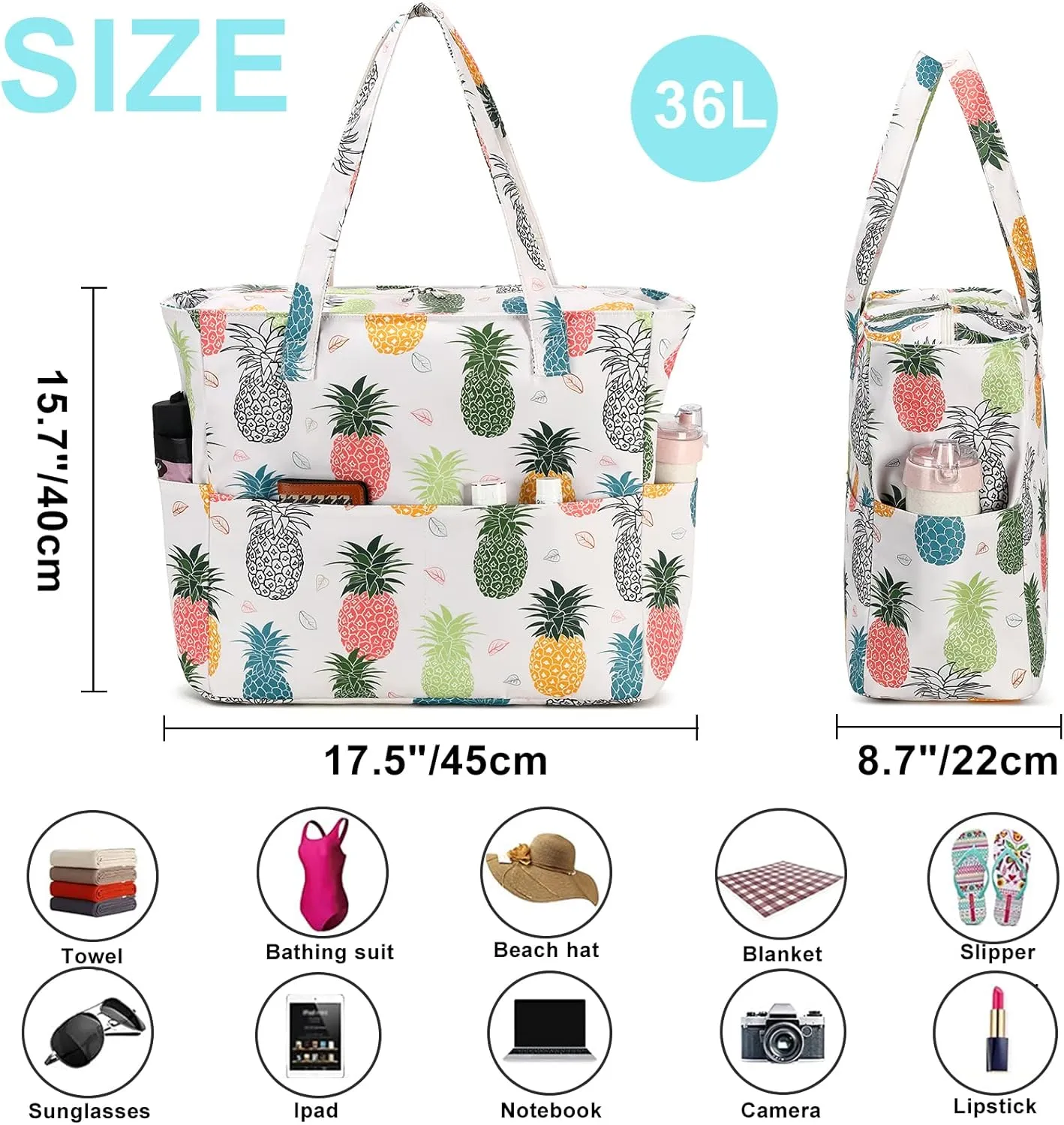 Waterproof Beach Tote Pool Bags for Women Ladies Extra Large Gym Tote Carry On Bag With Wet Compartment for Weekender Travel