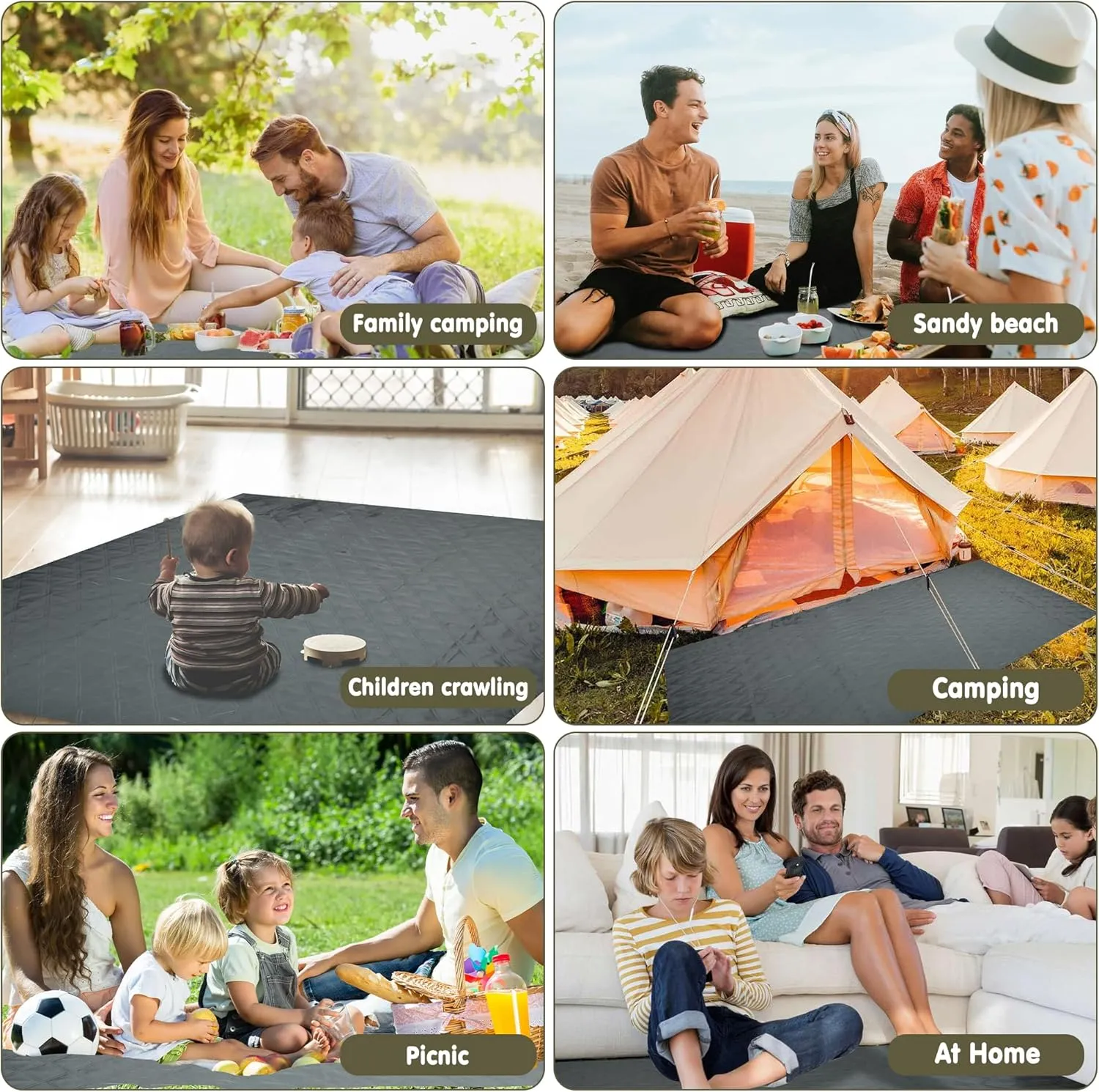 Waterproof Picnic Blanket 80 * 80 in Portable with Carry Strap for Beach Mat or Family Outdoor Camping Party, Park Blanket for Grass Park, Hiking, Travel