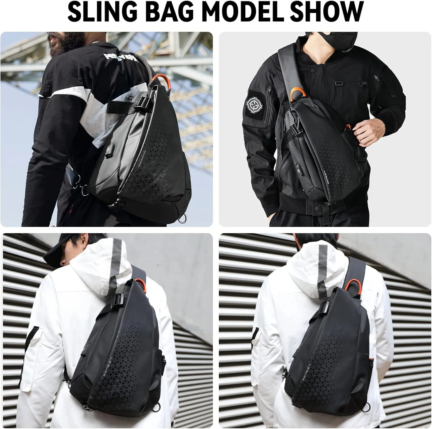 Waterproof Sling Bag for Men,Sling Backpack with USB Charger Crossbody one strap backpack Anti-Theft,Causal