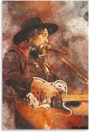 Waylon_Jennings Singing Live Color Art Poster Home Bedroom Decor Canvas 16x24inch(40x60cm)