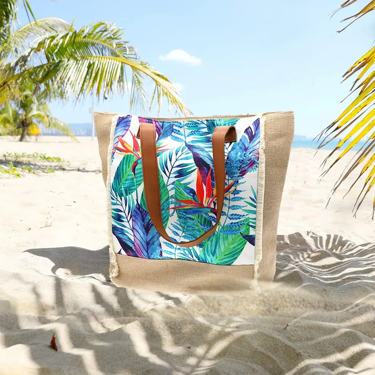 We We Large Beach Tote bag for Women Canvas Straw Tavel Tote Bag Waterproof Shoulder Bag Handbag for Gym Swim