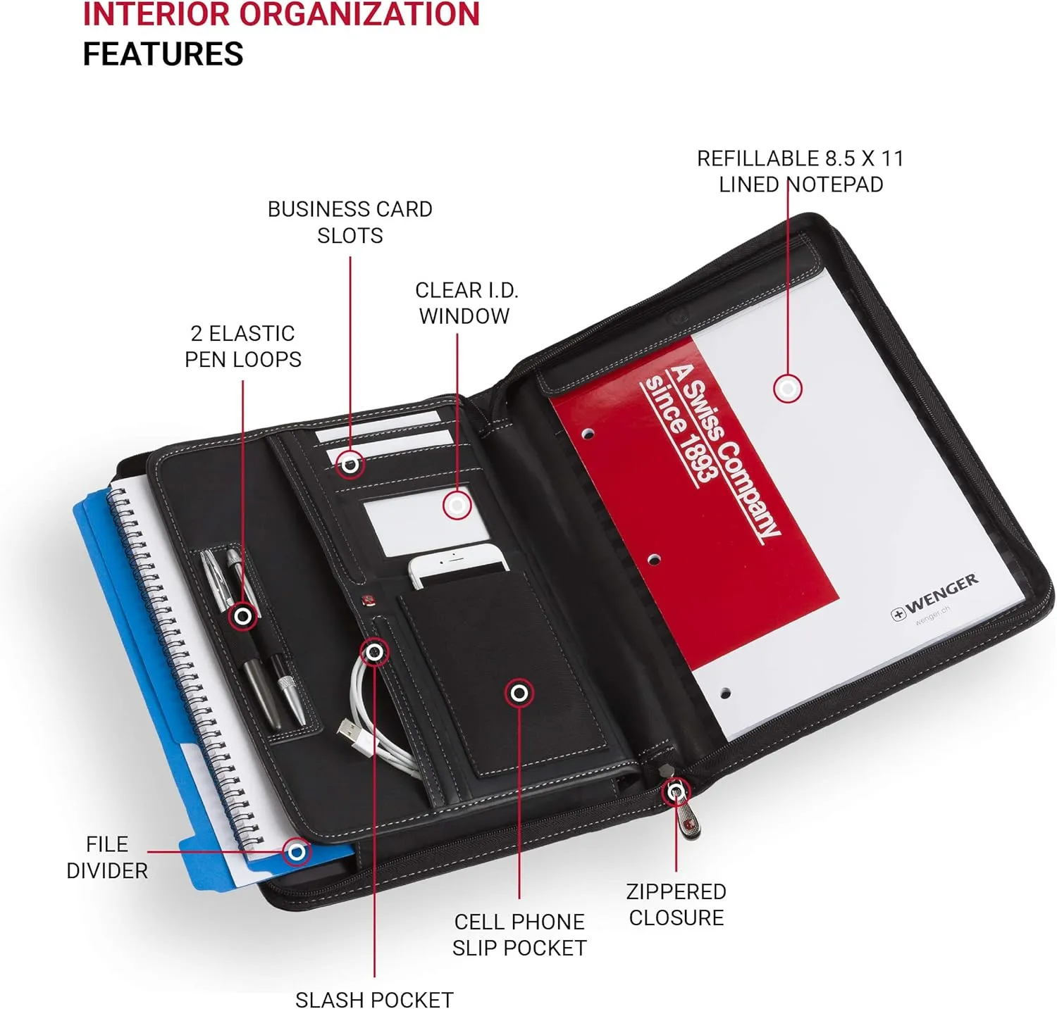 Wenger Concept Zippered Padfolio Envelope Card Holder, Black