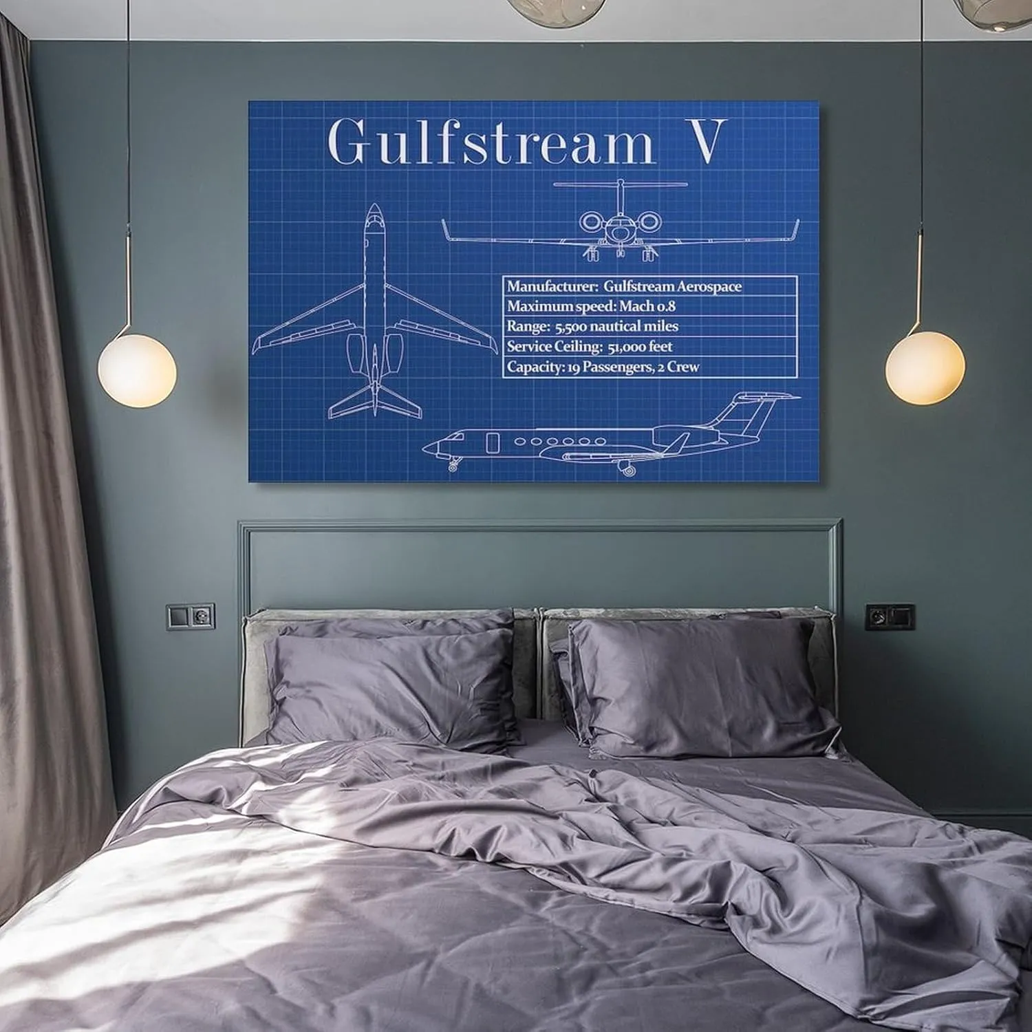 Westcsn Gulfstream V Specifications Poster G5 Psoter GV Canvas Art Poster And Wall Art Picture Print Modern Family Bedroom Decor Posters 24x36inch(60x90cm), Frame-style