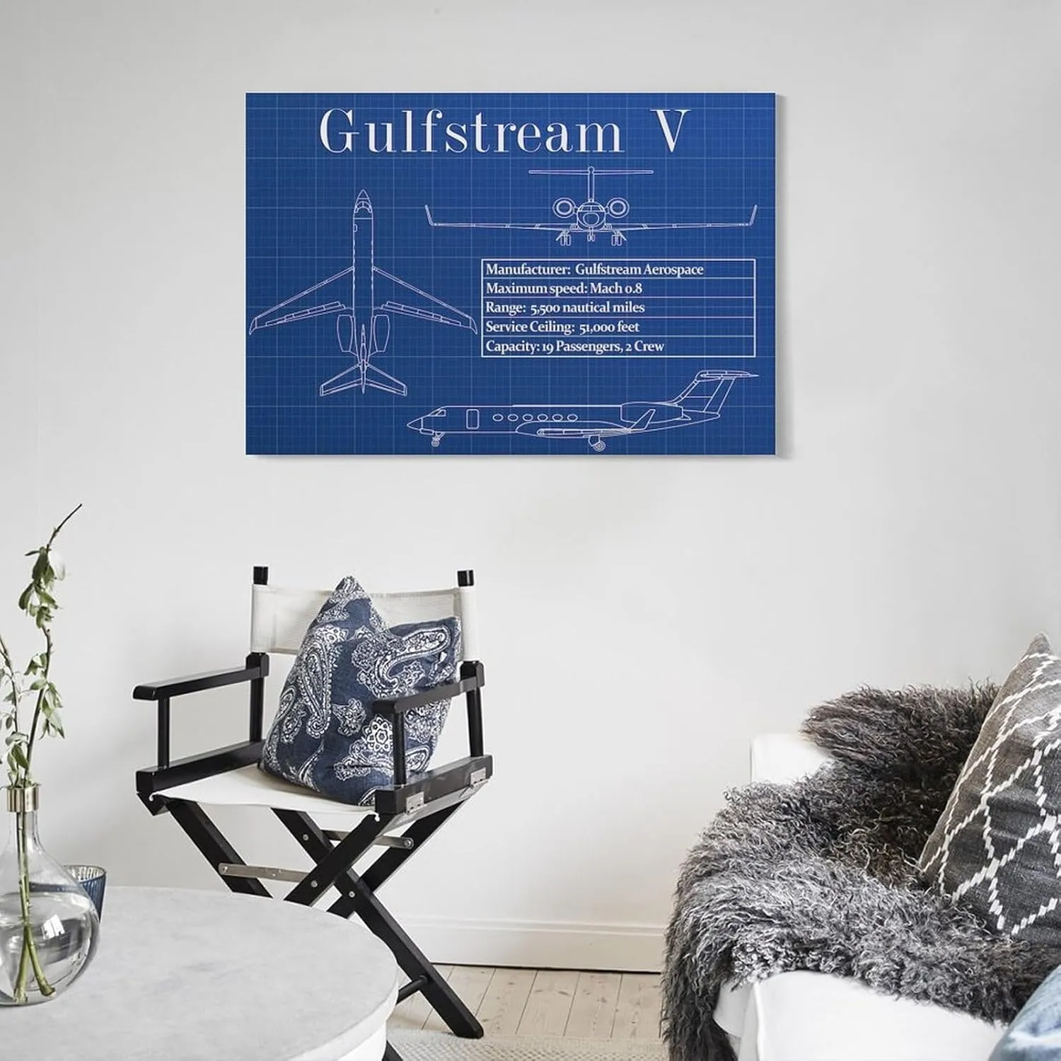 Westcsn Gulfstream V Specifications Poster G5 Psoter GV Canvas Art Poster And Wall Art Picture Print Modern Family Bedroom Decor Posters 24x36inch(60x90cm), Frame-style