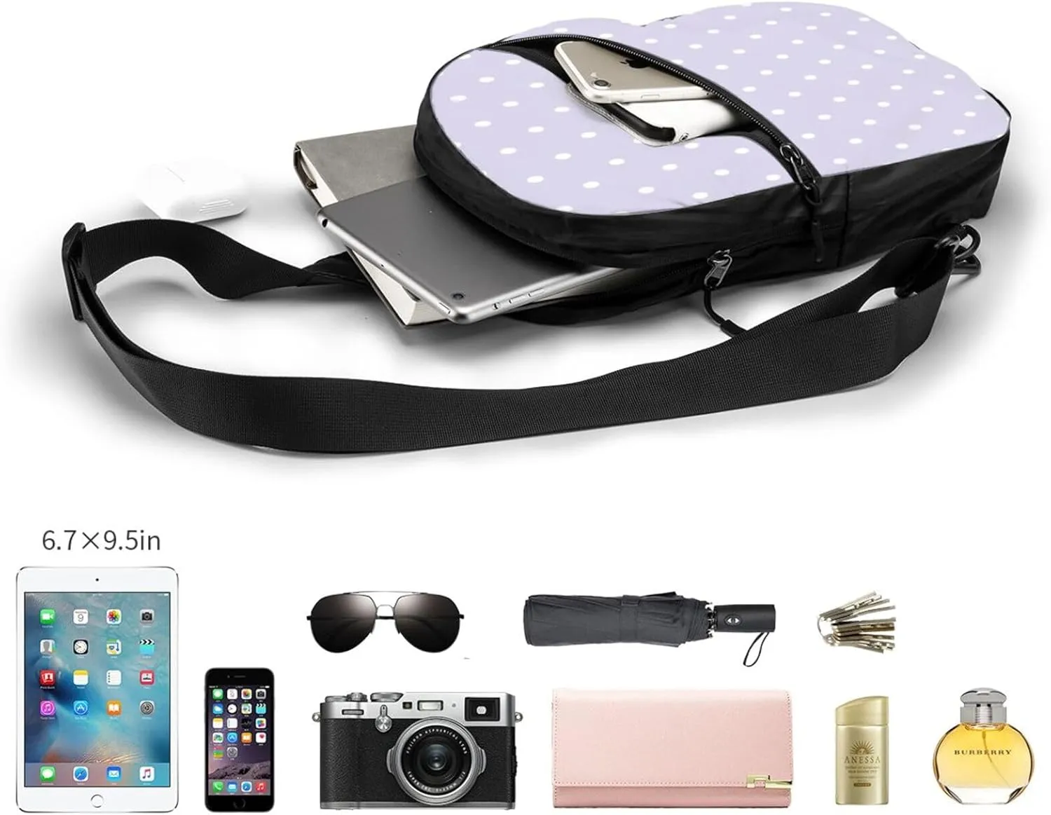 White Polka Dot Sling Bag for Men Women, Small Crossbody Sling Backpack Shoulder Chest Bag, Anti Theft Travel Hiking Sports