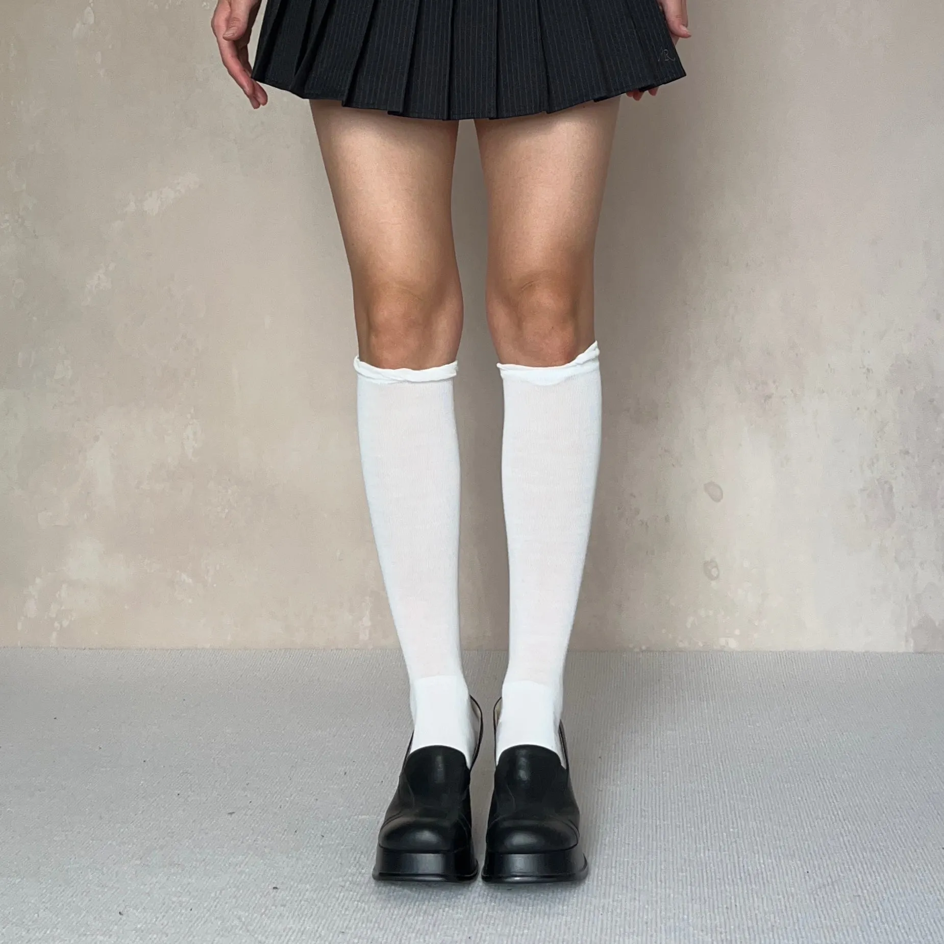 White Trimmed Knee High Cotton socks