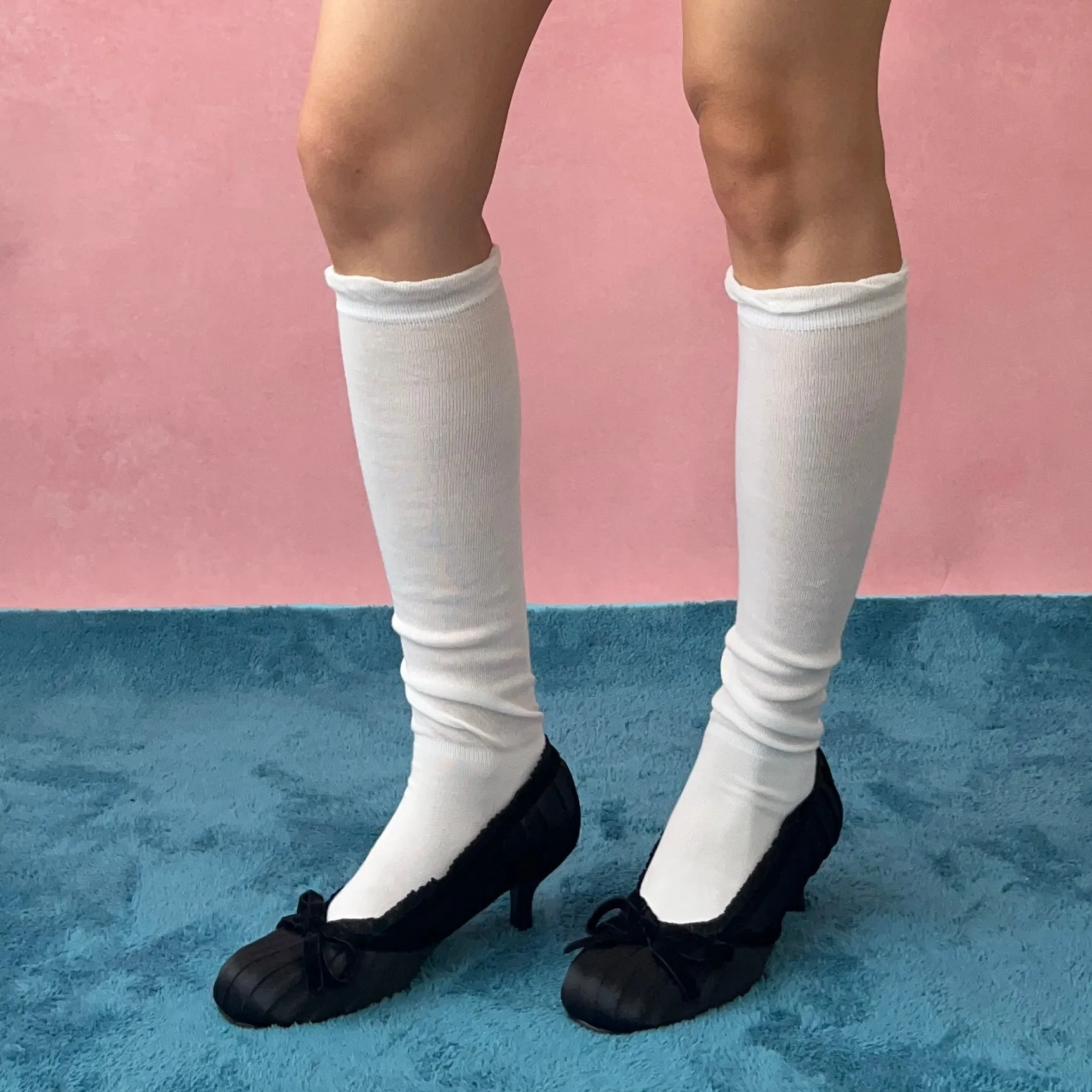 White Trimmed Knee High Cotton socks
