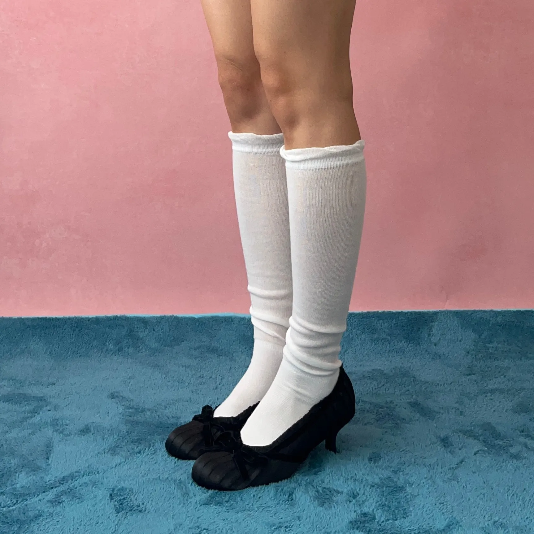White Trimmed Knee High Cotton socks