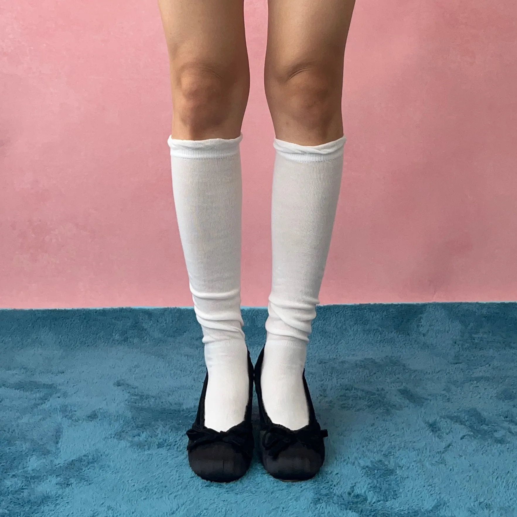 White Trimmed Knee High Cotton socks