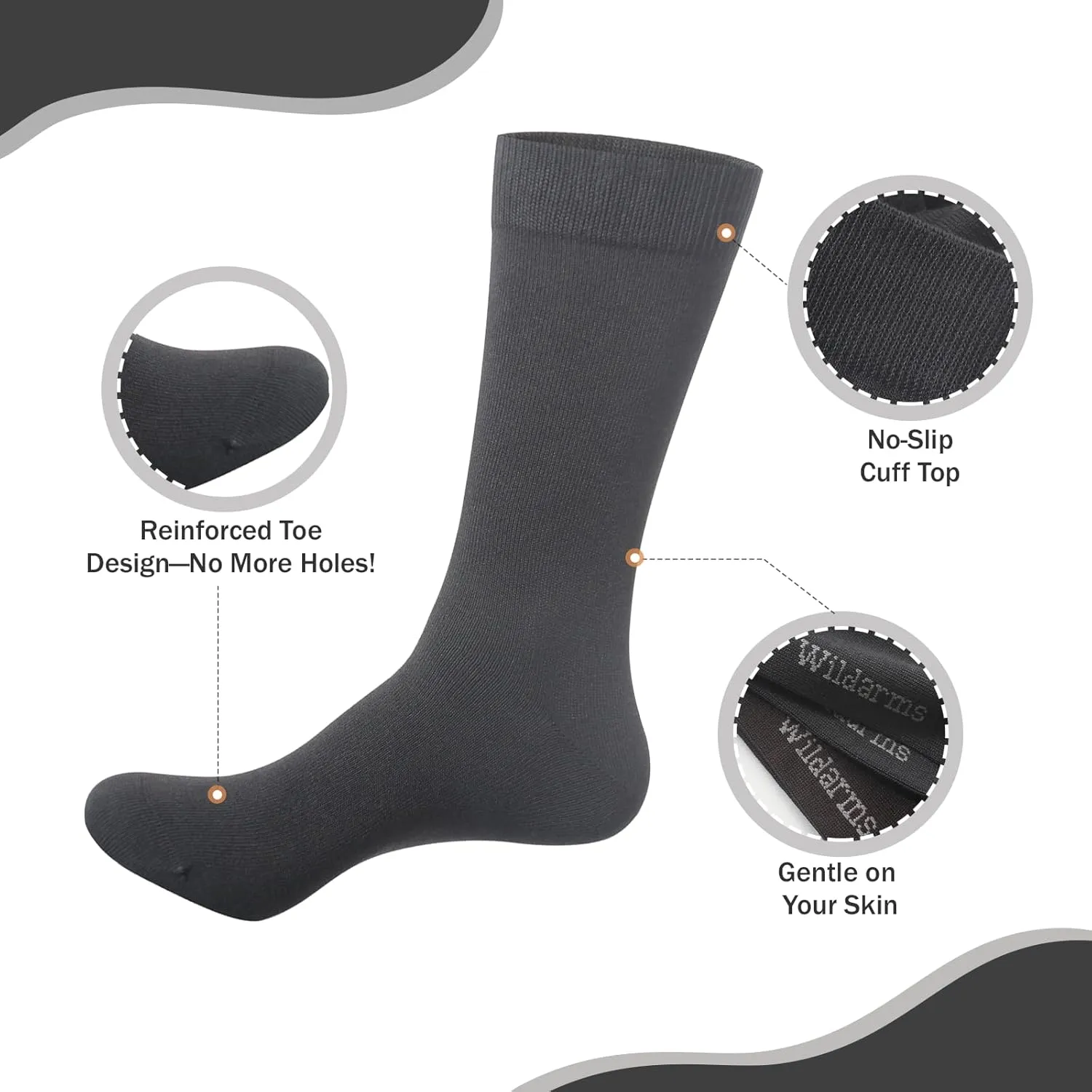 Wildarms 5 Pairs Grey Socks Thin Soft Bamboo Moisture Wicking Socks Breathable