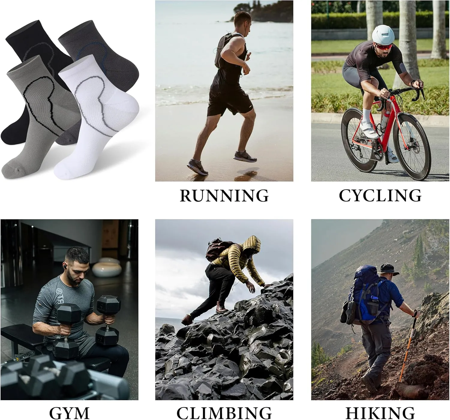 Wildarms Mens Compression Socks with Cushion & Arch Support - Moisture-Wicking Anti-Blister for Running, Gym, Hiking