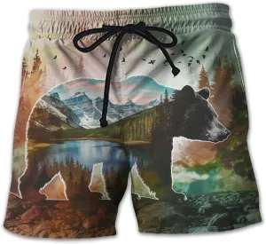 Wildlife Animals Men's Swim Trunks - Watercolor Mens Swim Trunks with Mesh Lining Swimwear Bathing Suits Set 01