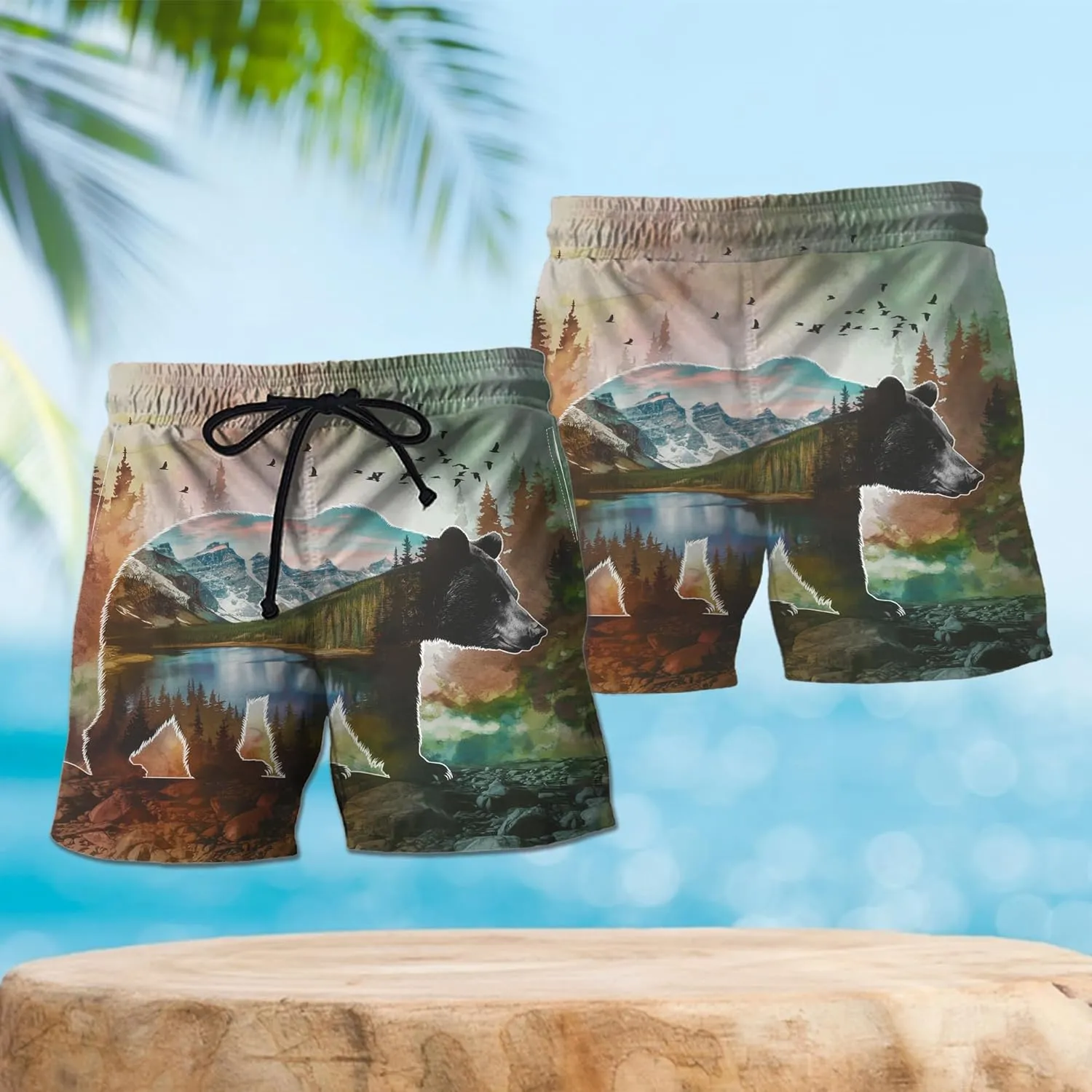 Wildlife Animals Men's Swim Trunks - Watercolor Mens Swim Trunks with Mesh Lining Swimwear Bathing Suits Set 01