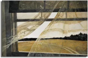 Wind From the Sea by Andrew Wyeth Circa 1947 wind blow curtains Scene Realism Landscape Nature Vintage Print Poster wall art decoration printing posters canva room decorative gift 24x16 Overall Size