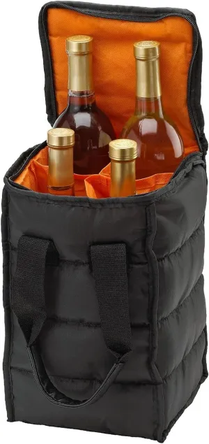 Wine Carrier Tote Bag – 4-Bottle Pockets Capacity with Padded Insulation, Zipper Closure, and Carry Handles – Ideal for Travel, Picnics, and Beach Trips