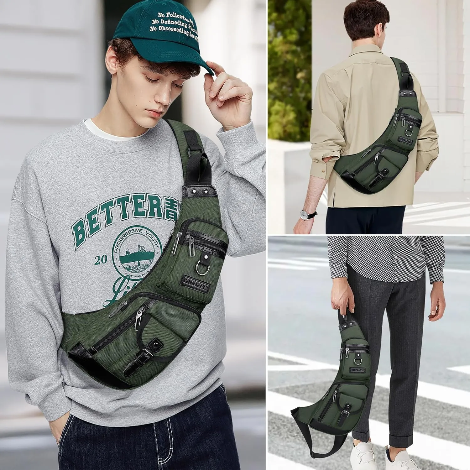 WITZMAN Sling Bag for Men - Crossbody, Travel, Slim Chest Bag - One Strap, Lightweight, Casual Daypack