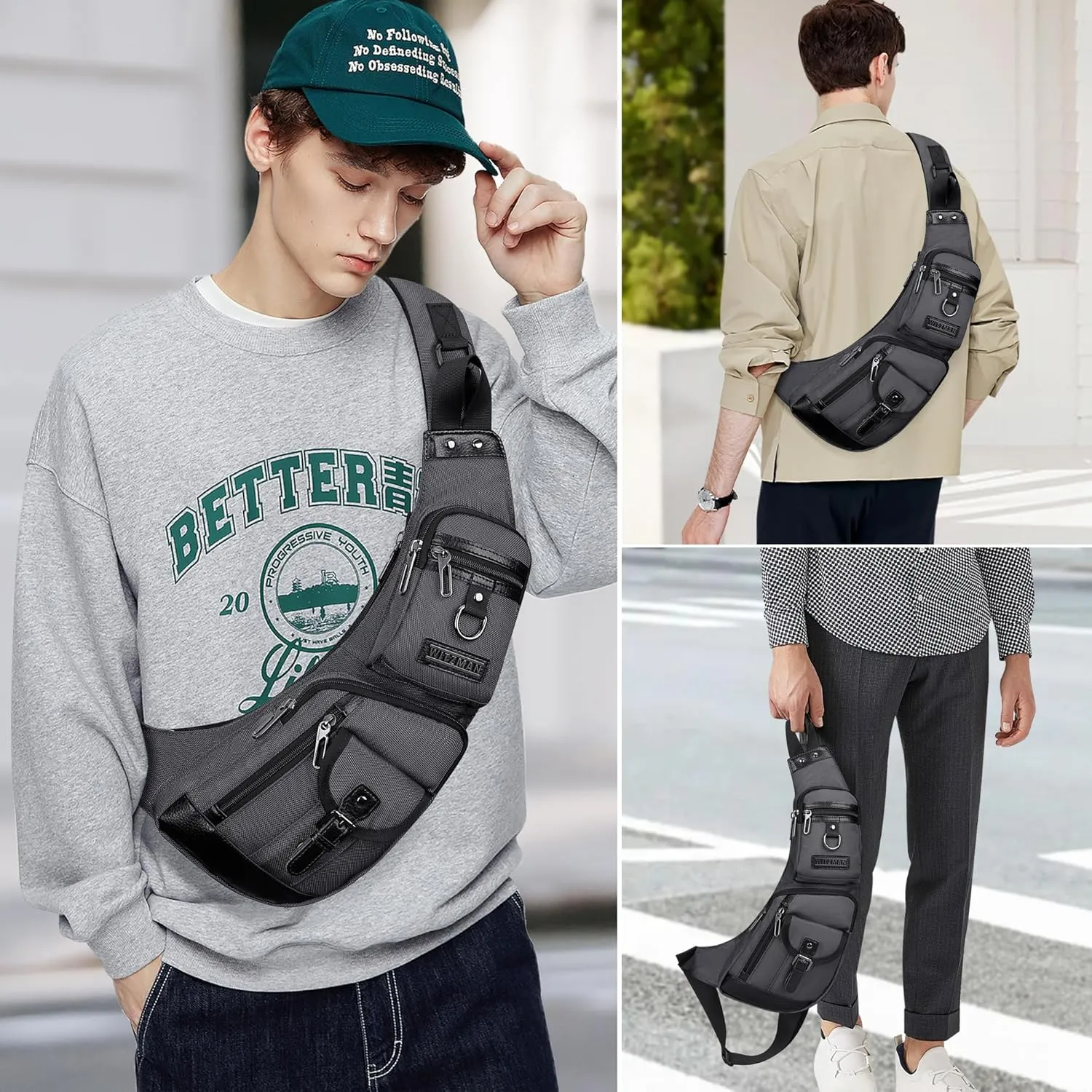 WITZMAN Sling Bag for Men - Crossbody, Travel, Slim Chest Bag - One Strap, Lightweight, Casual Daypack