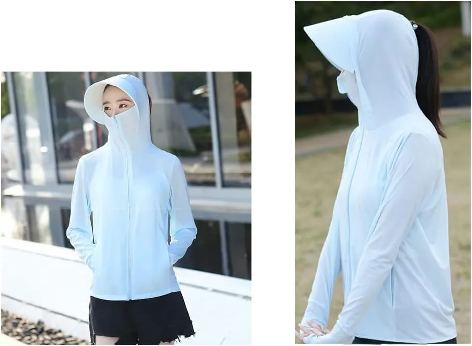 Woman Sun Protection Hoodie Jacket Lightweight UPE50  Sun Blocking Coat with Pocket Long Sleeve Shirt Hiking Outdoor