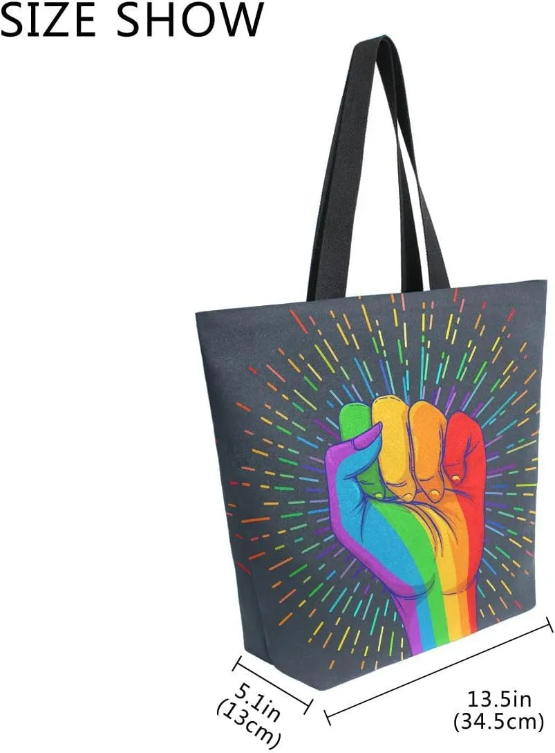 Woman Tote Bag Rainbow Fist Pride Shoulder Handbag for Work Travel Business Beach Shopping