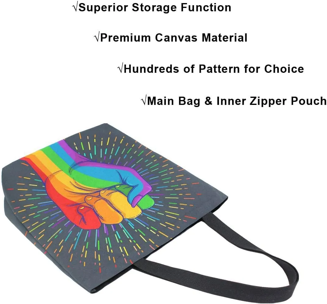 Woman Tote Bag Rainbow Fist Pride Shoulder Handbag for Work Travel Business Beach Shopping