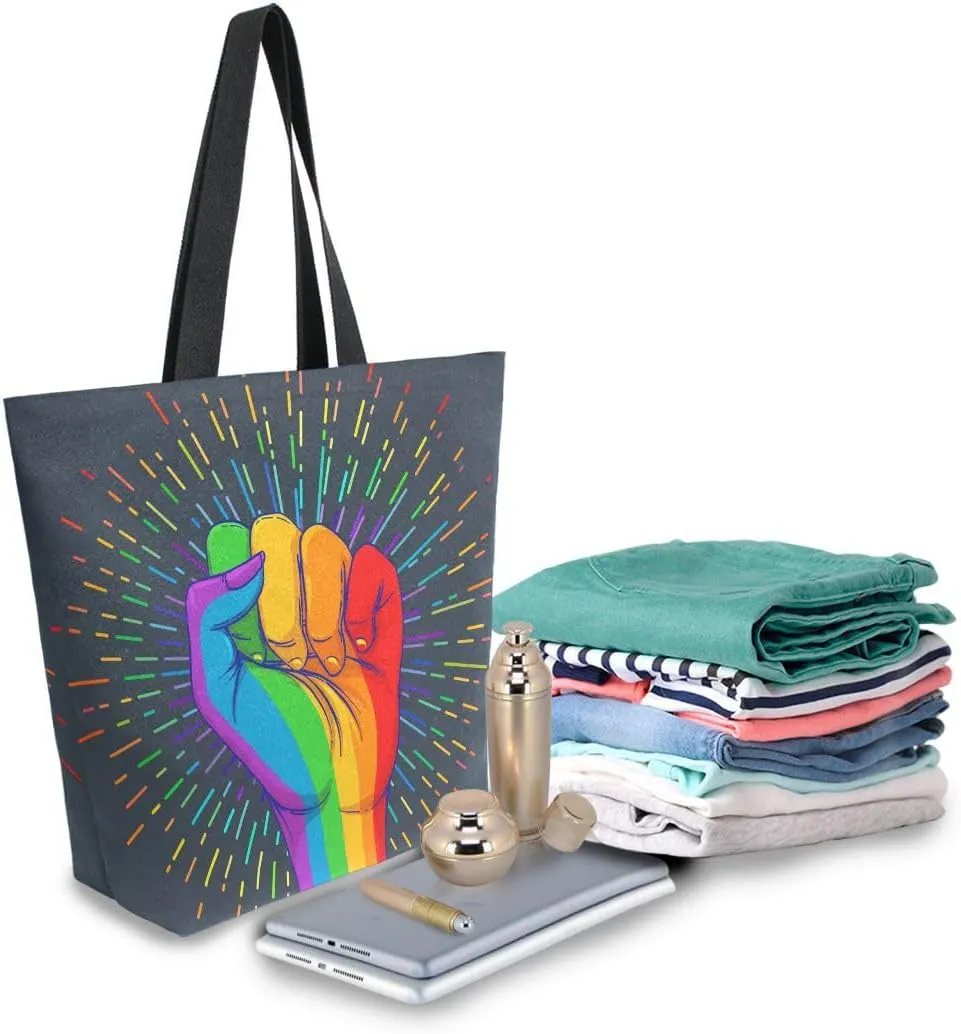 Woman Tote Bag Rainbow Fist Pride Shoulder Handbag for Work Travel Business Beach Shopping