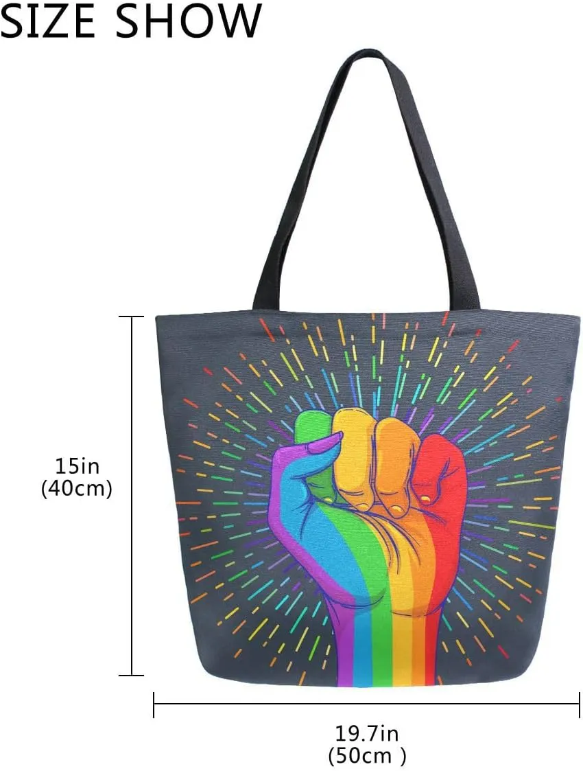 Woman Tote Bag Rainbow Fist Pride Shoulder Handbag for Work Travel Business Beach Shopping