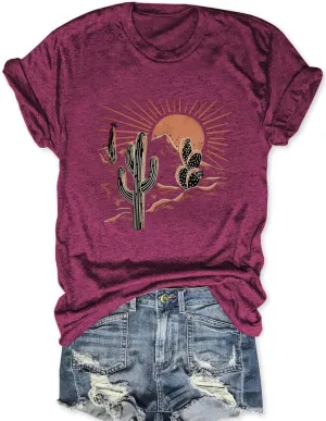 Women Adventure Shirts Western Retro Sunrise Desert T Shirt Funny Summer Climbing Short Sleeve Tee Tops